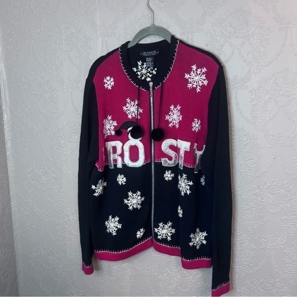 All Points by Reference Point Frosty zip cardigan snowman L great condition